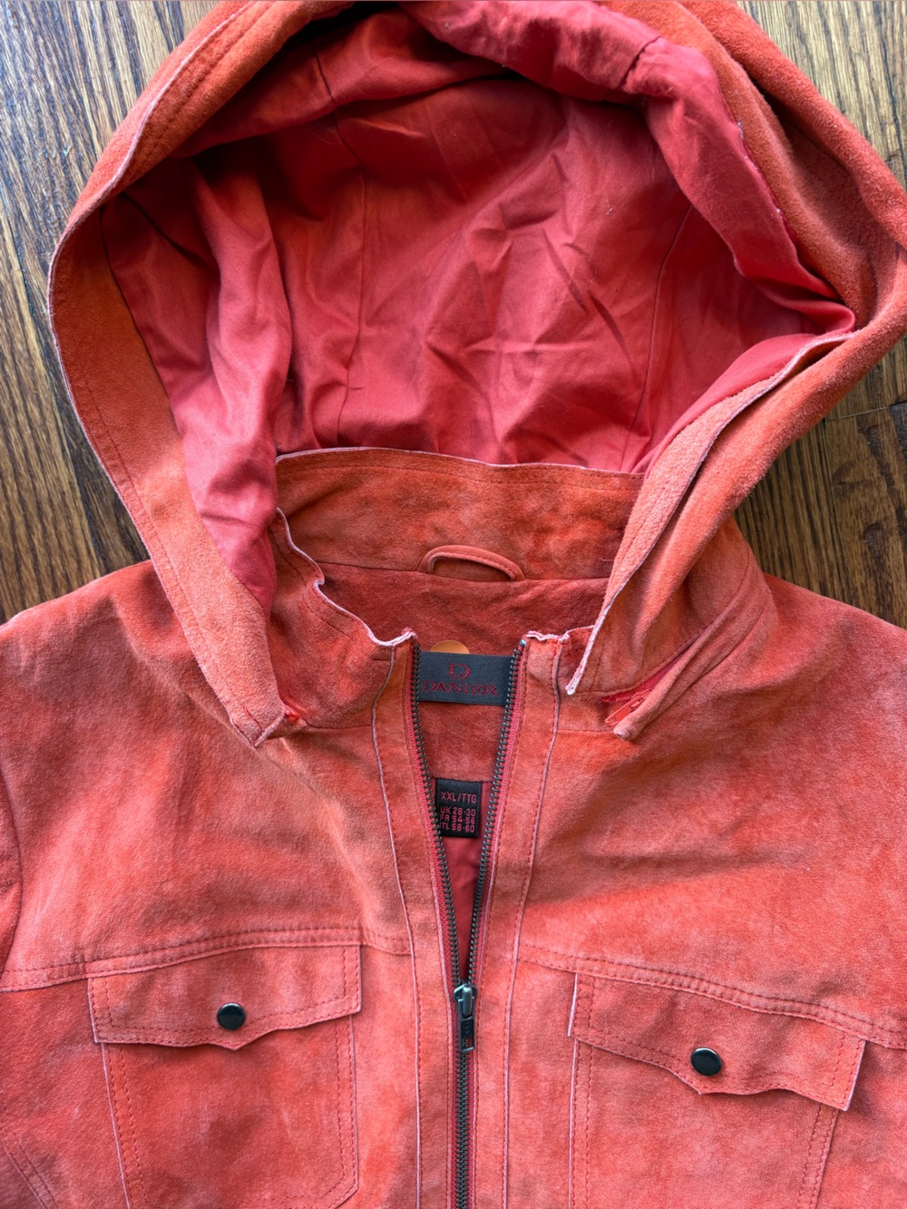 Danier Orange leather Hooded Utility Jacket - Picture 4 of 14